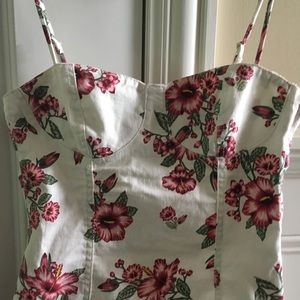 Divided Floral Mini Dress - White and Pink